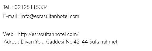 Esra Sultan Hotel telefon numaralar, faks, e-mail, posta adresi ve iletiim bilgileri